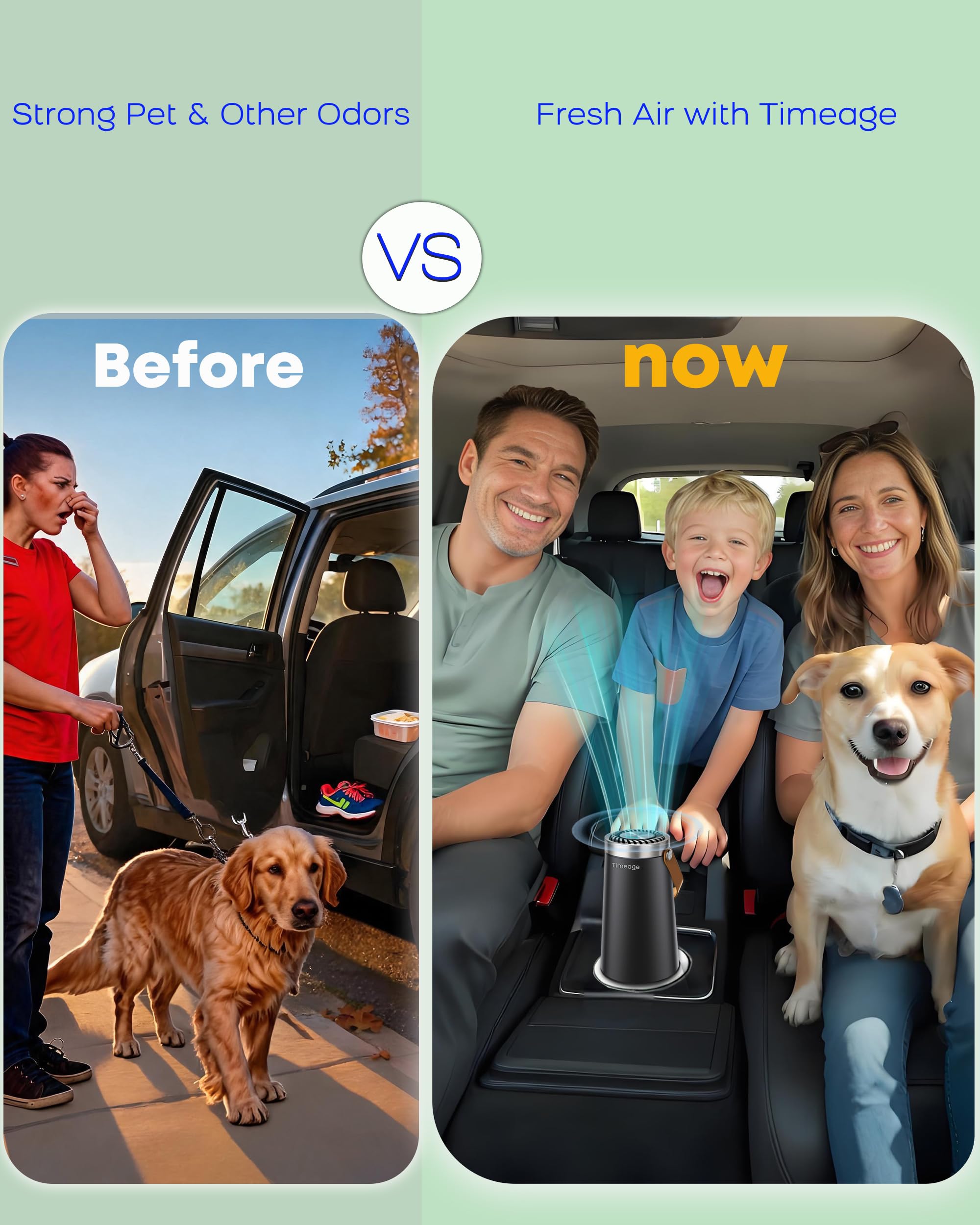Timeage in a living room setting conveying effective odor control for home comfort
