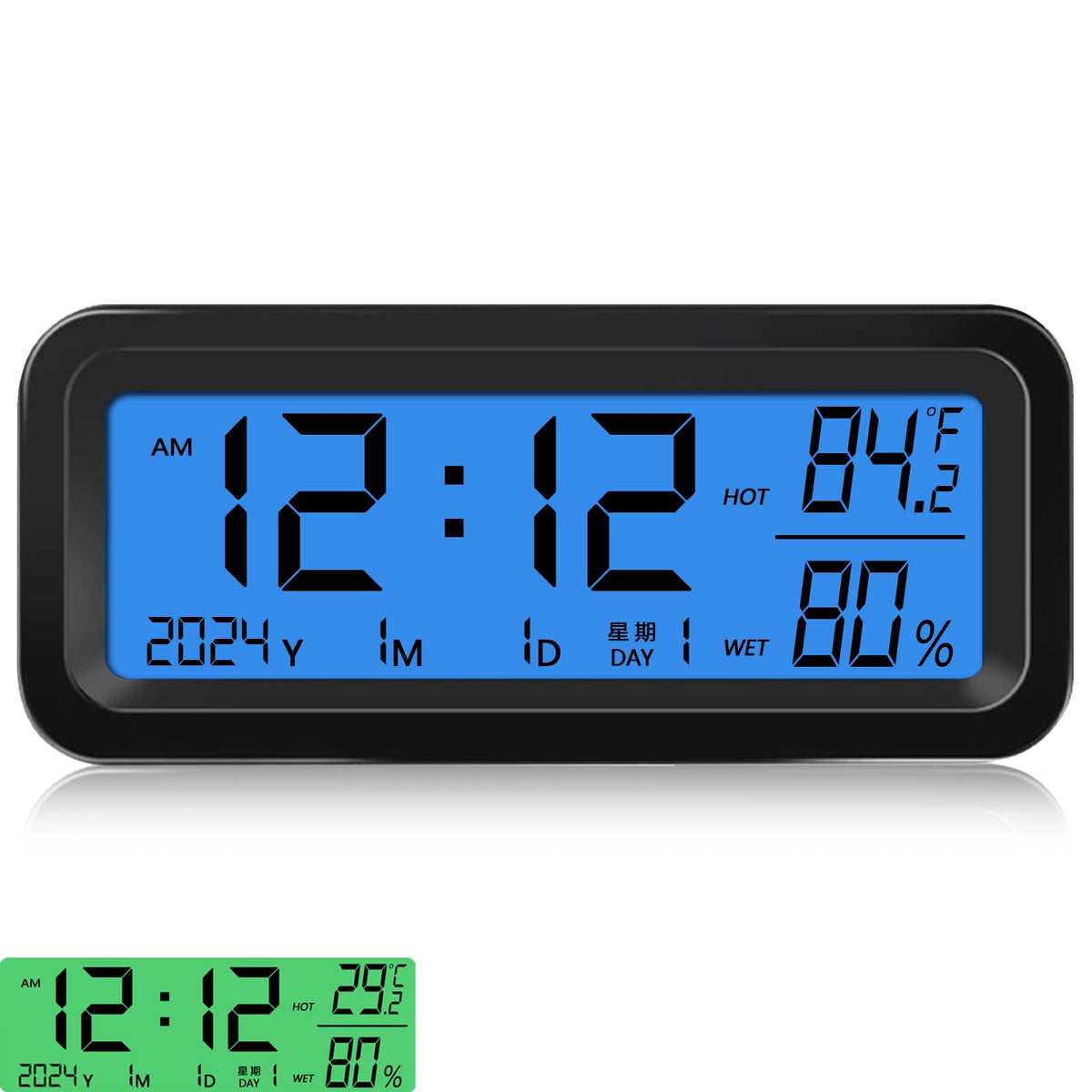 Timloon front display showing time and green backlight for quick view