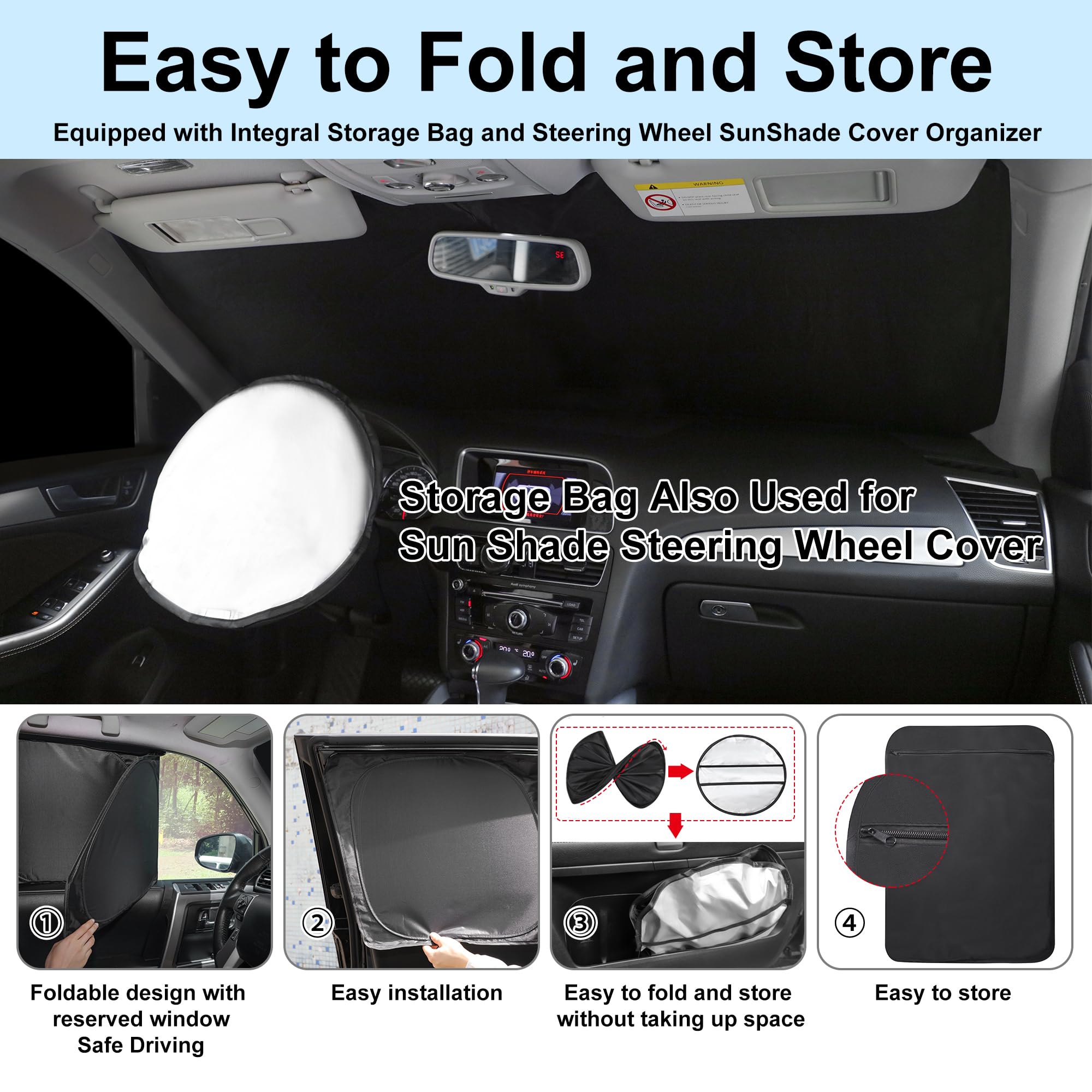 TINGLU folded shades in compact storage pouch for easy transport and space-saving benefit