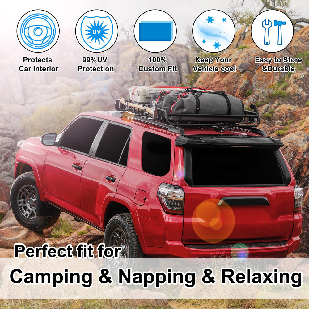 TINGLU shades on 4Runner during camping showing privacy and sun protection benefit