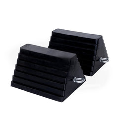 Tiousmoky front view of both chocks showing size and finish benefit: clear identification and durability