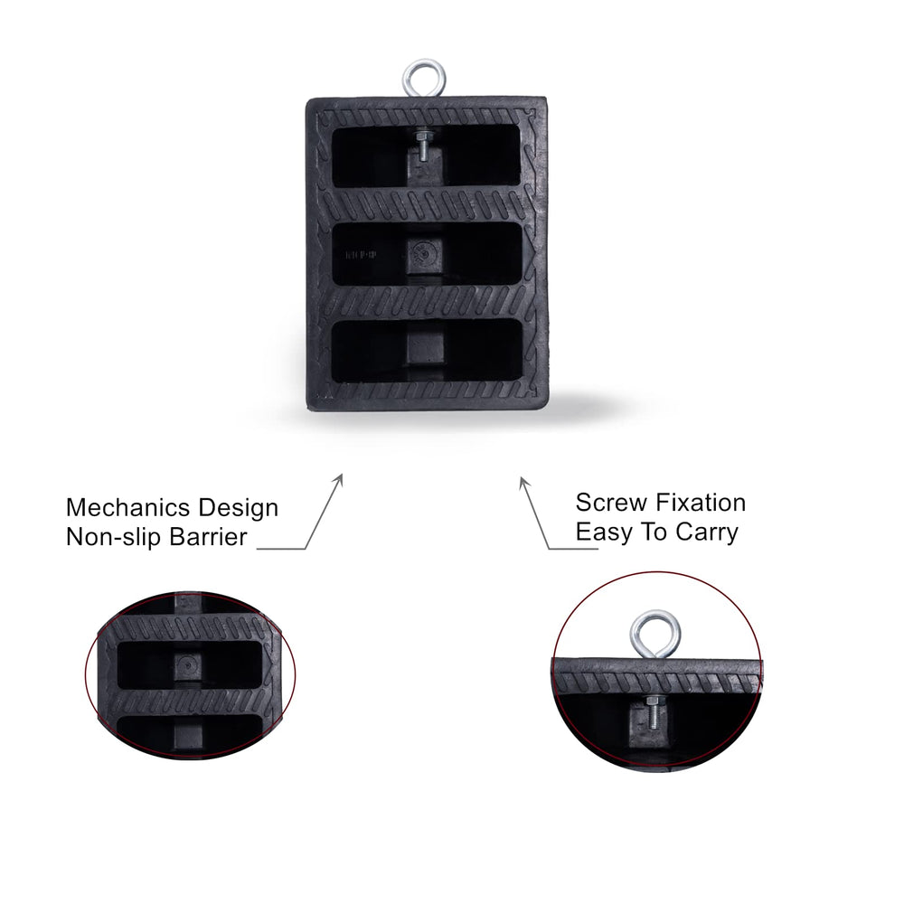 Tiousmoky chock placed against an RV tire demonstrating secure parking benefit