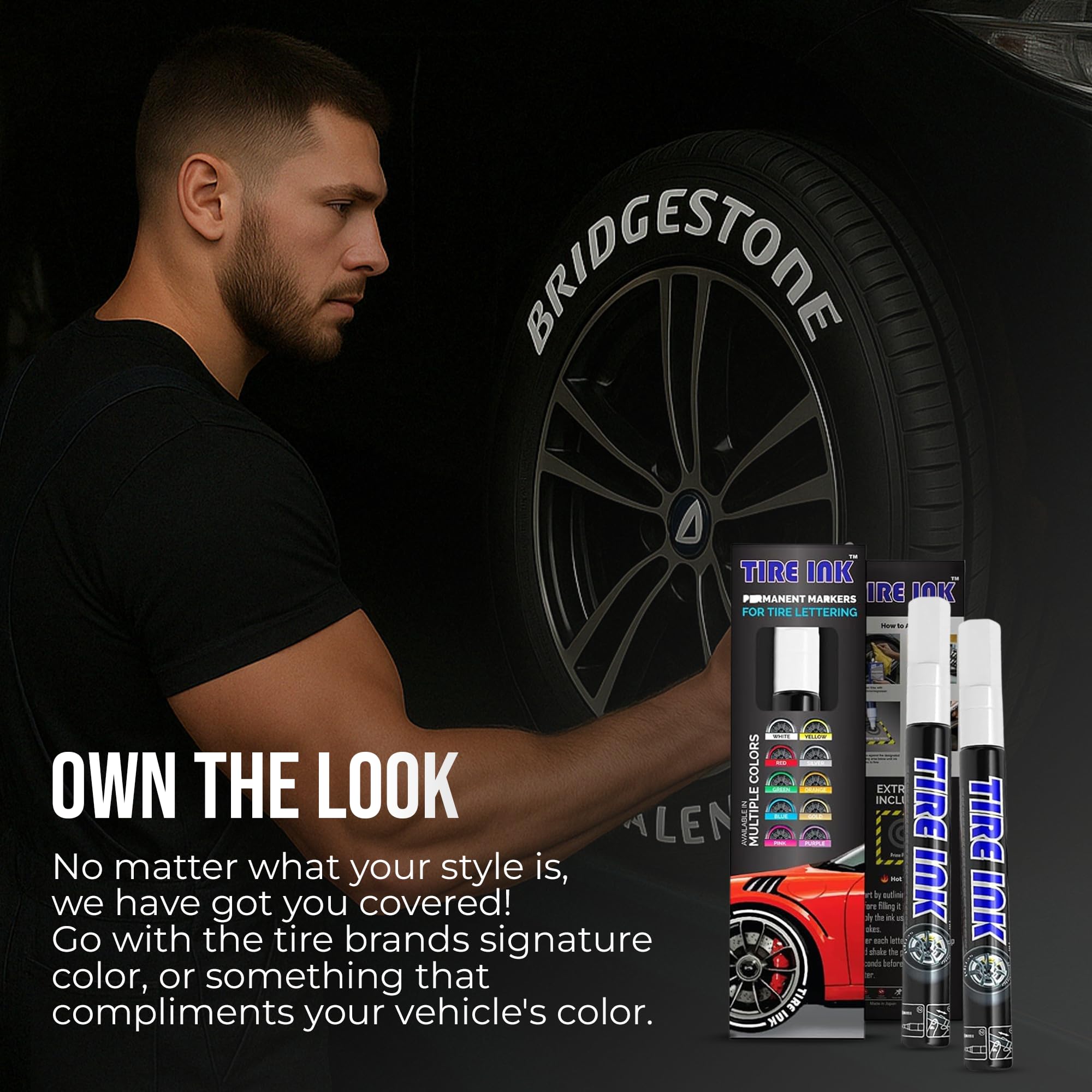 Tire Ink used in a car detailing scene for clean customization