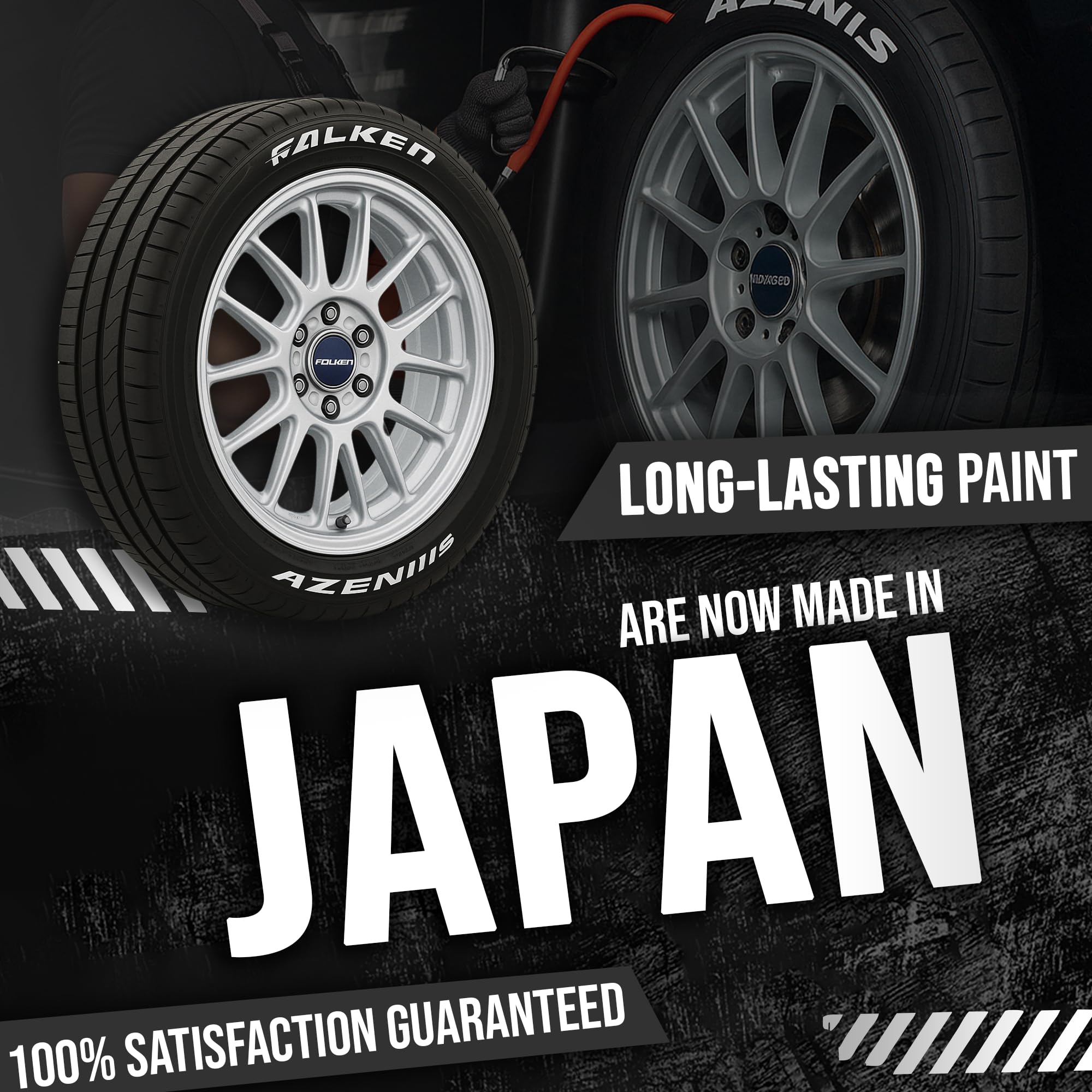 Tire Ink writing white letters on a tire sidewall for visibility
