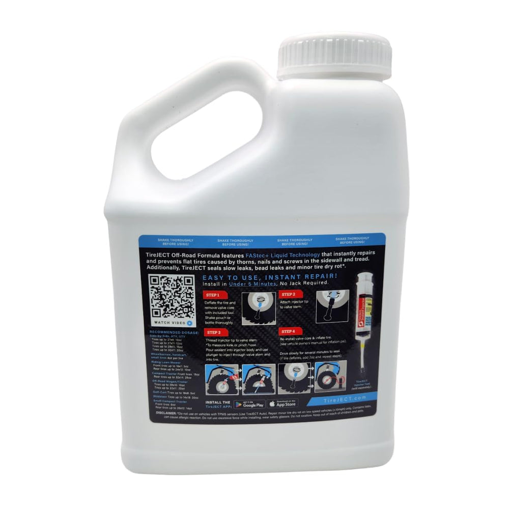 TireJect back label with instructions and safety details for correct use