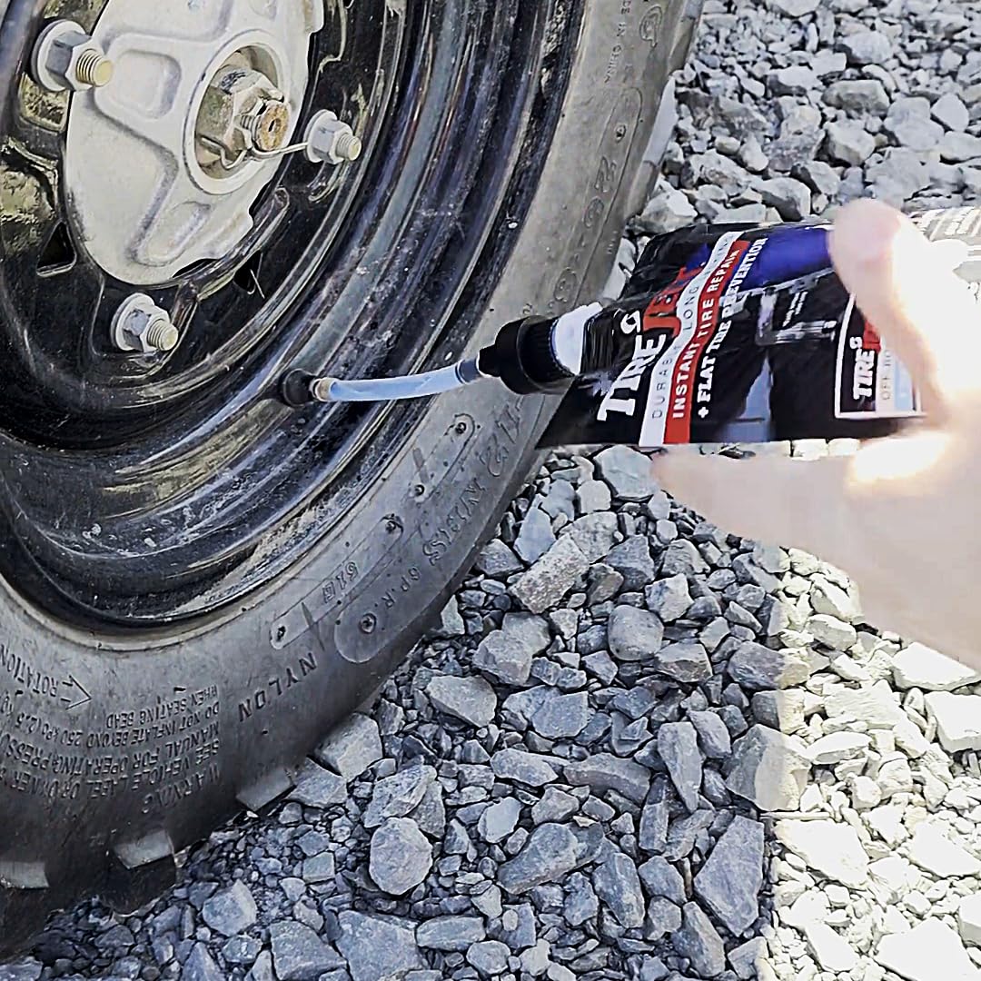 TireJect being injected into a tire valve for fast repair