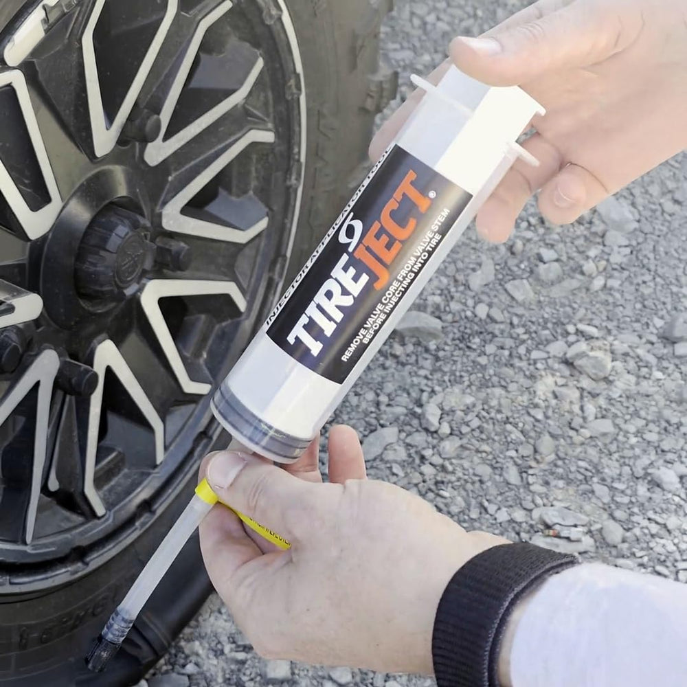 TireJect sealing a tread puncture close-up for reliable leak protection