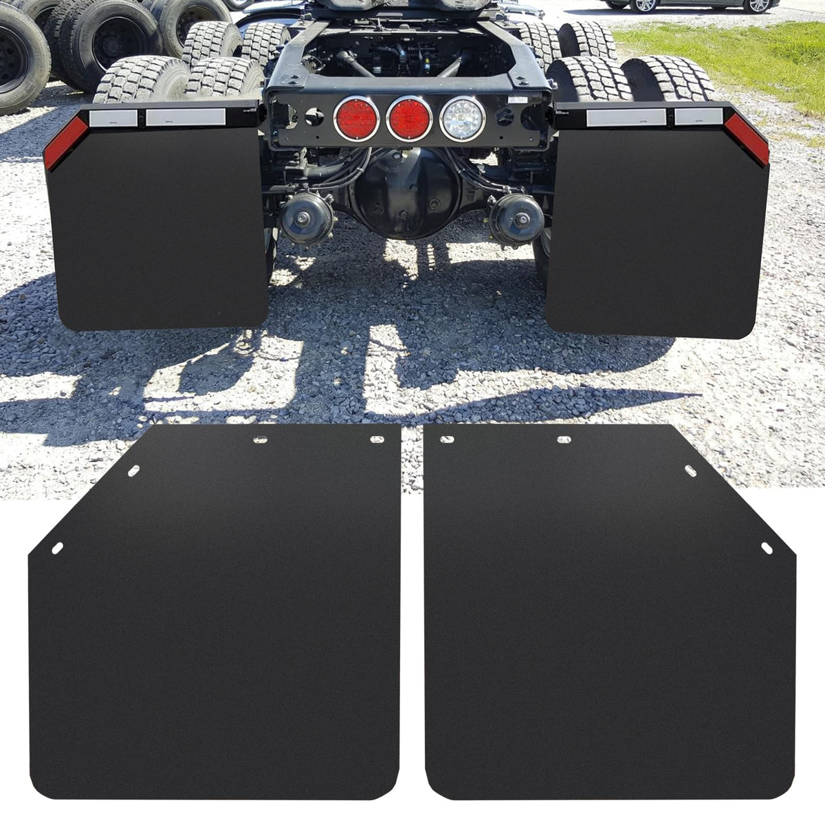 TIROL front view of angled mud flaps showing full coverage and protection
