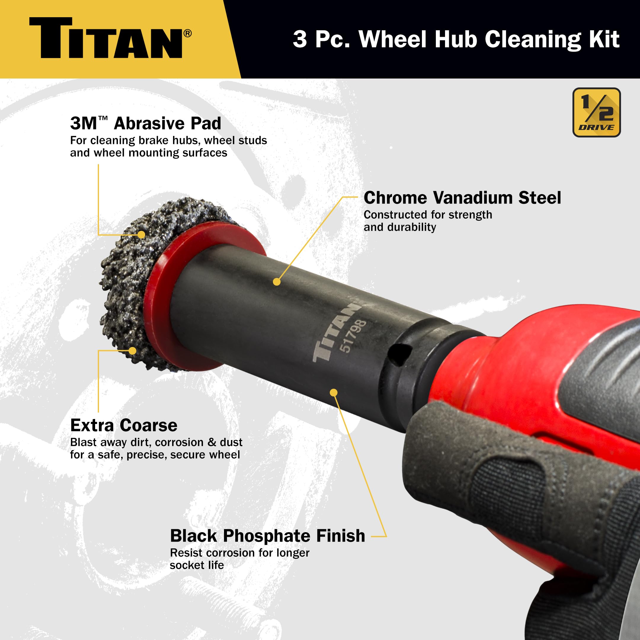 Titan abrasive pad texture close-up highlighting aggressive grit for fast cleaning