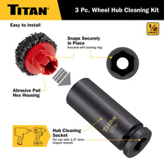 Titan cleaner mounted on 1/2 inch impact wrench for quick hub prep benefit