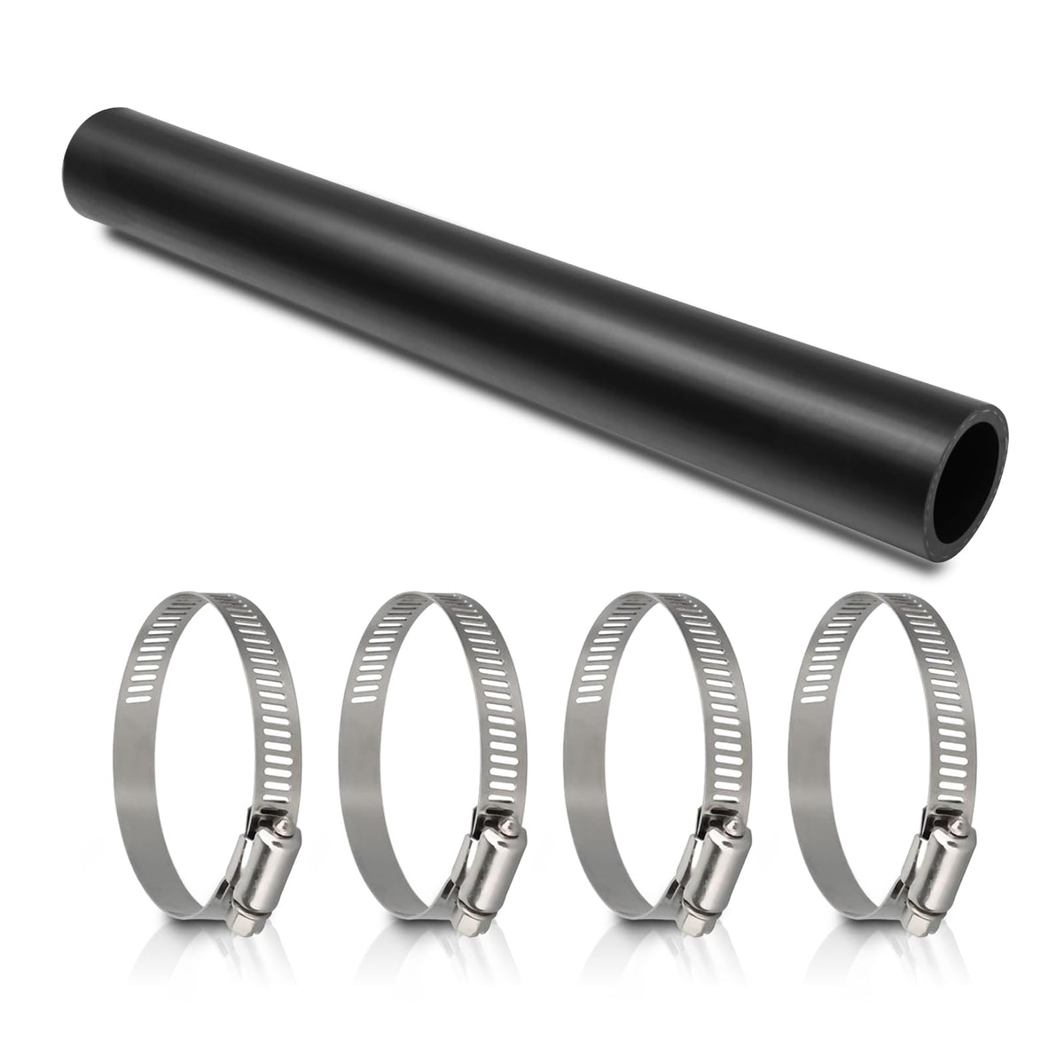 TKKEUEP front view of packaged filler hose showing included clamps and label benefits