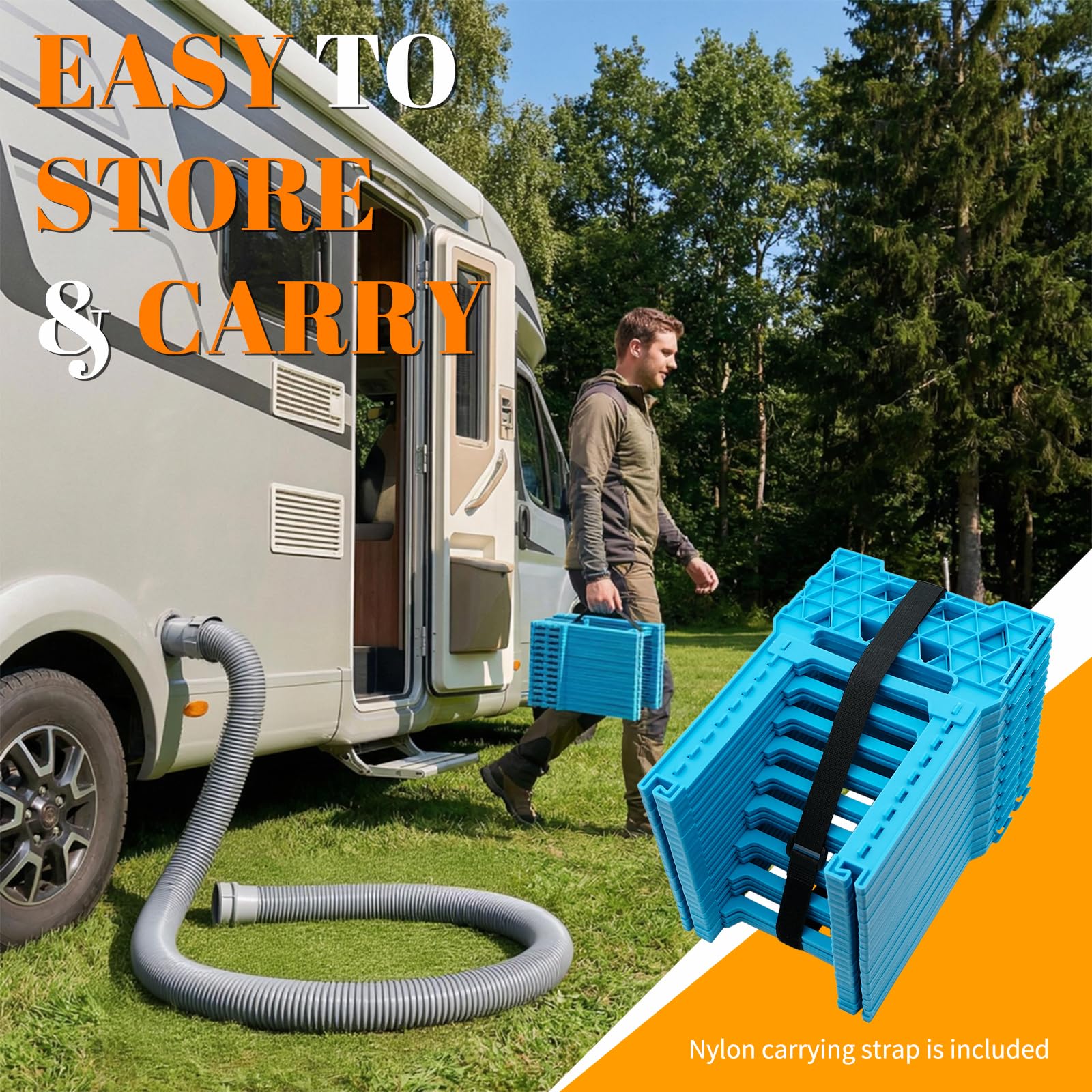 Tlaleikejia size comparison with RV hose showing compatibility and scale