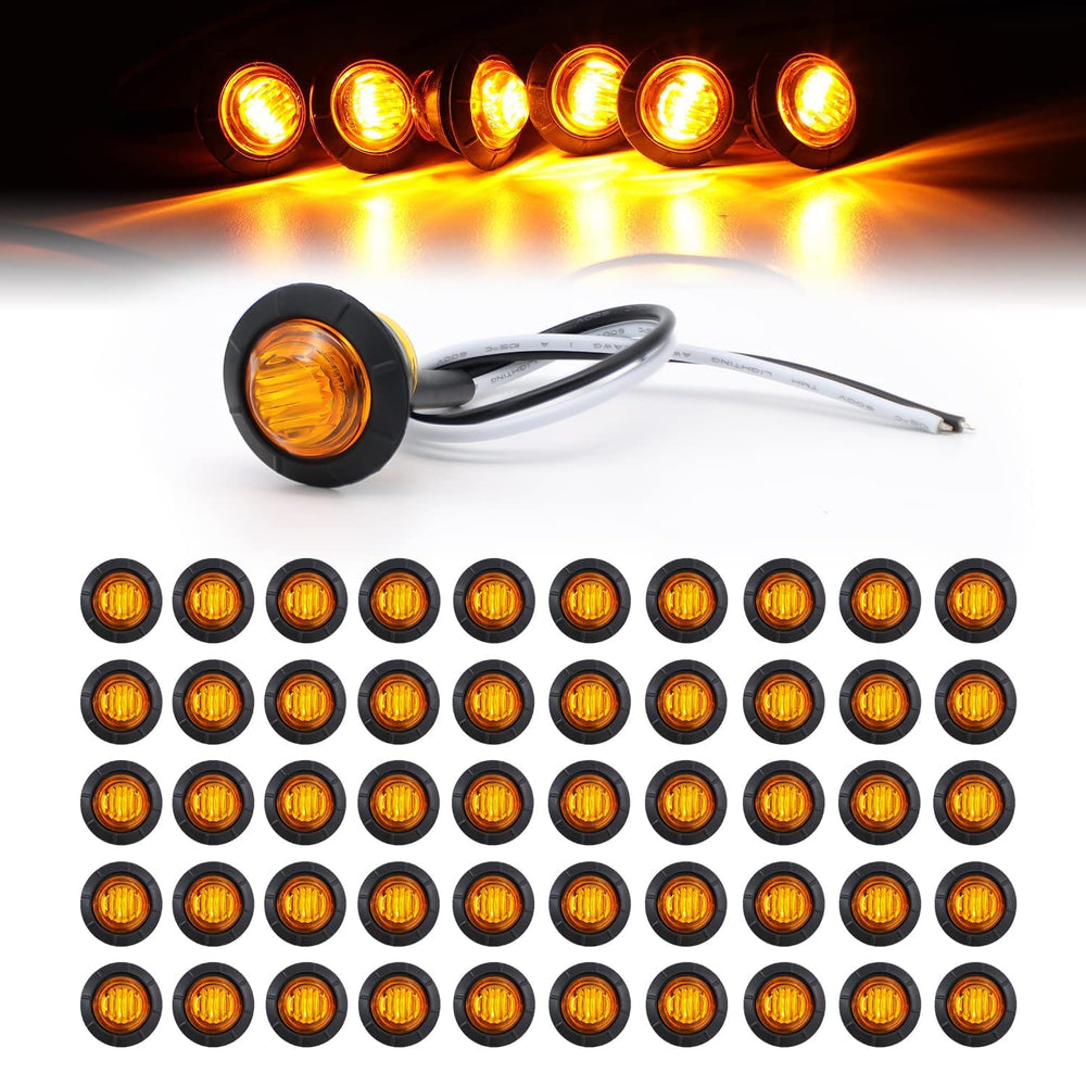 TMH front view of amber mini round marker light showing compact profile and bright signal