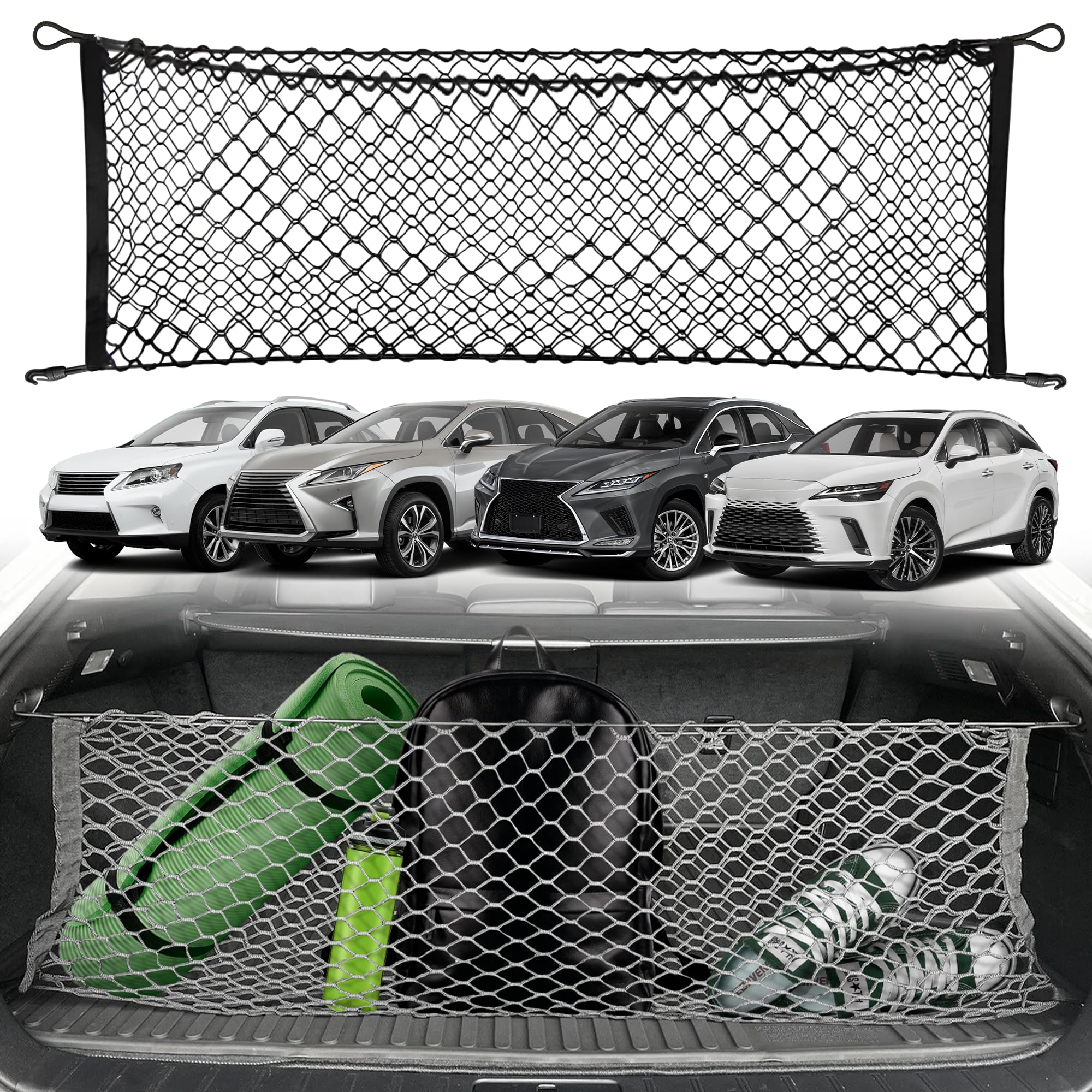 TN TrunkNets front view on Lexus RX showing full cargo coverage and tidy storage