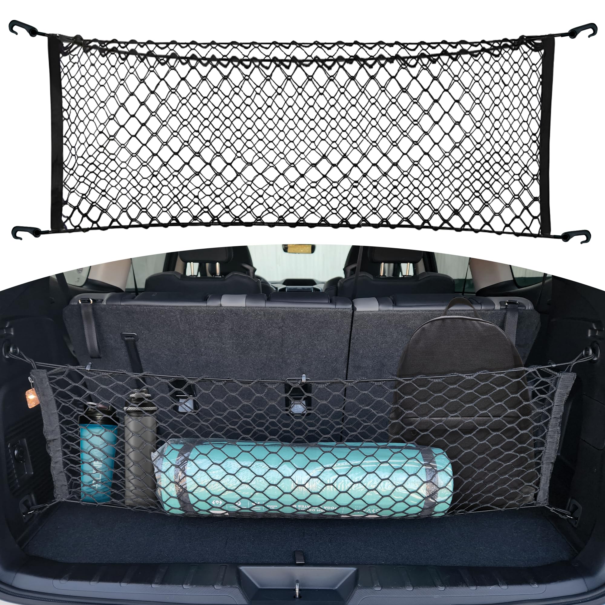 TN TrunkNets front view installed in Subaru Ascent trunk keeps cargo organized