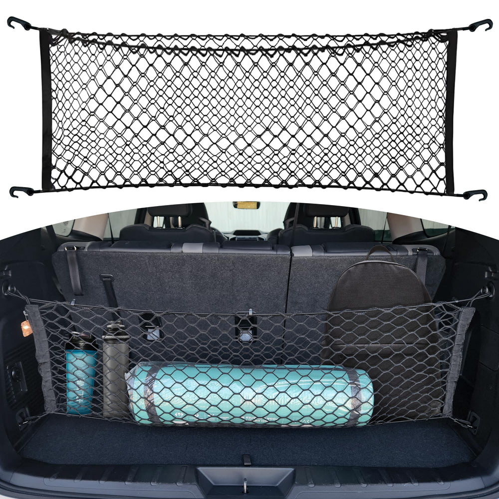TN TrunkNets front view installed in Subaru Ascent trunk keeps cargo organized