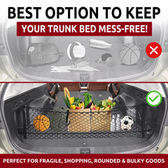 TN TrunkNets holding groceries and luggage to prevent rolling in trunk