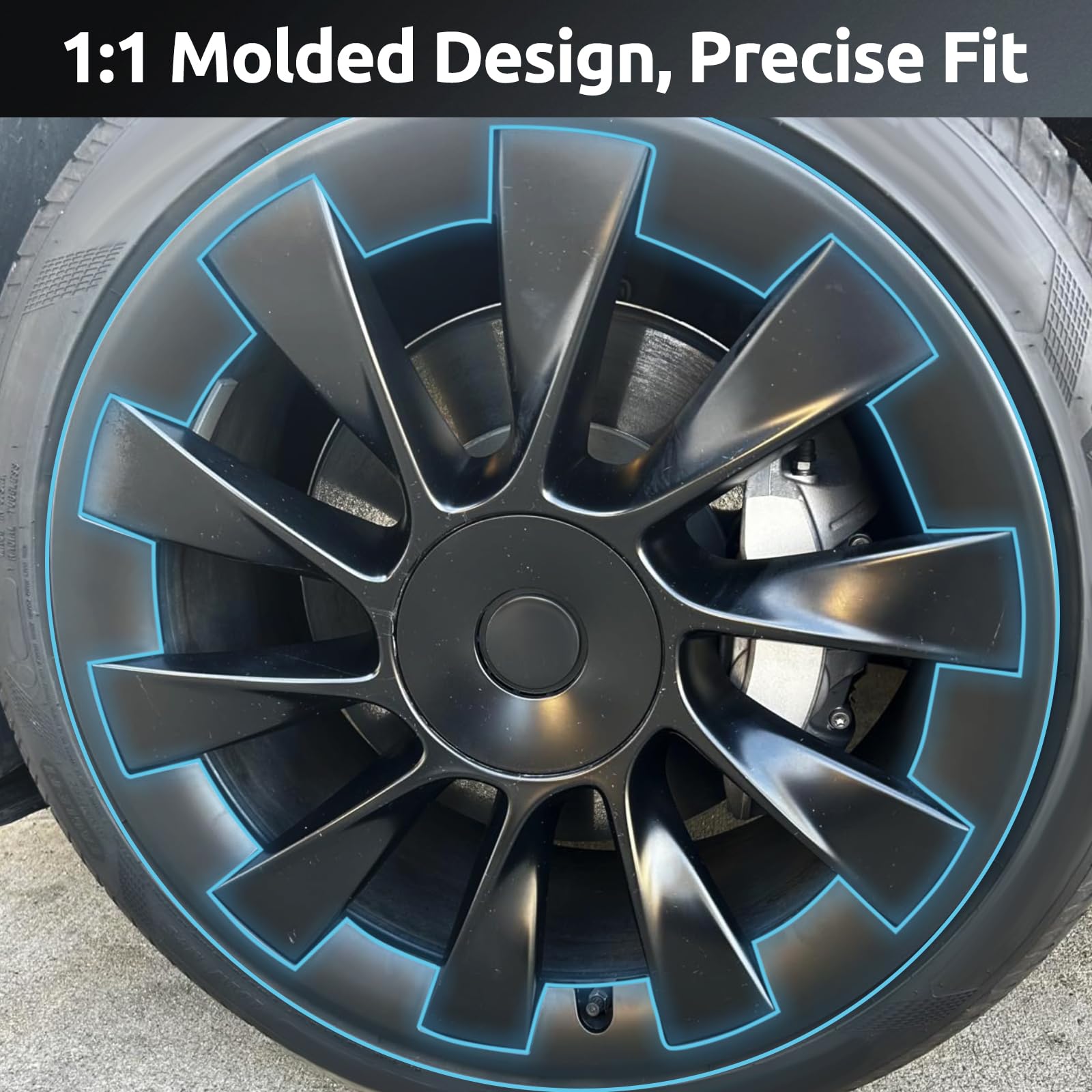 TNIRV side profile illustrating seamless fit on Model Y 20 inch Induction wheel