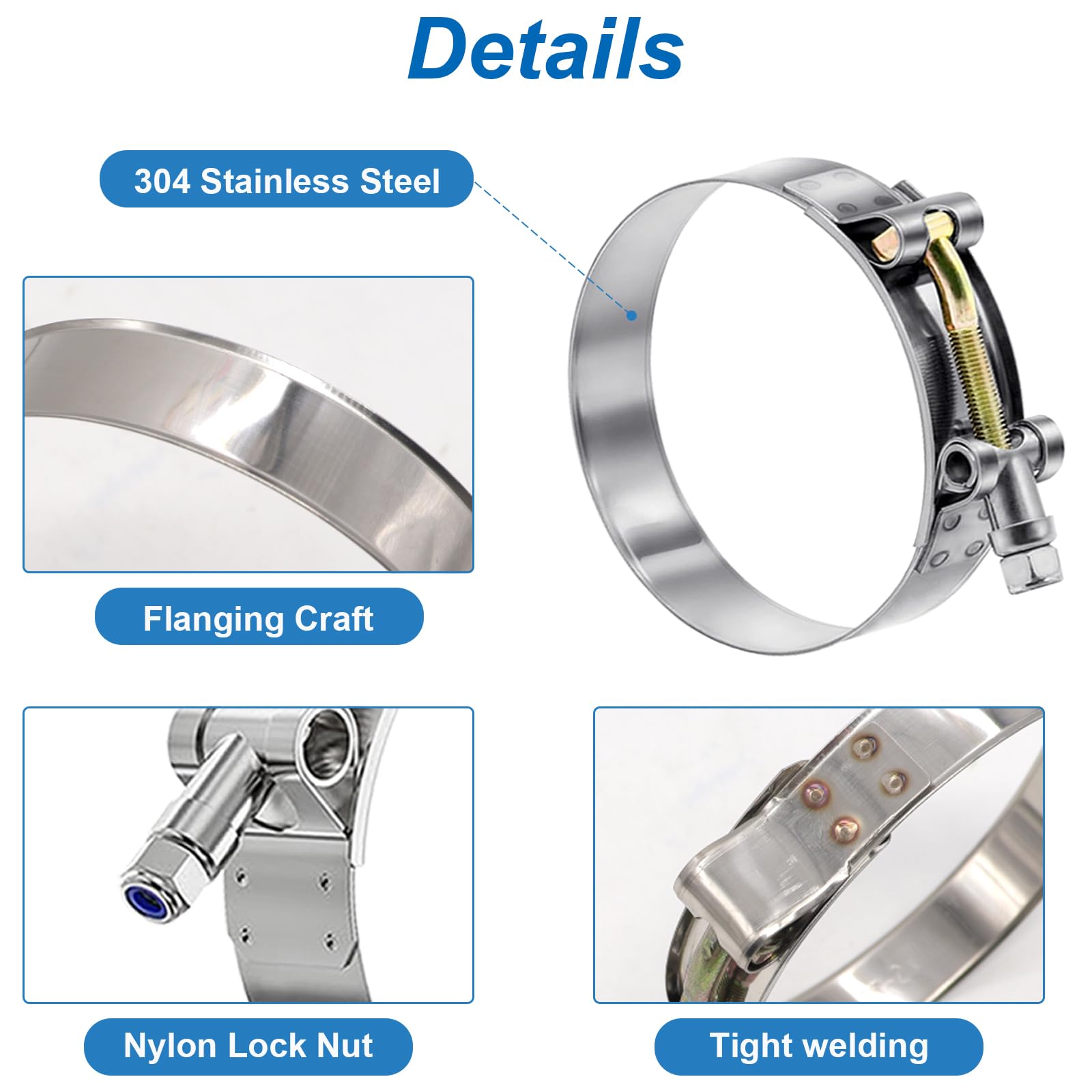 Tnisesm polished clamp surface and bolt detail showing corrosion resistance advantage