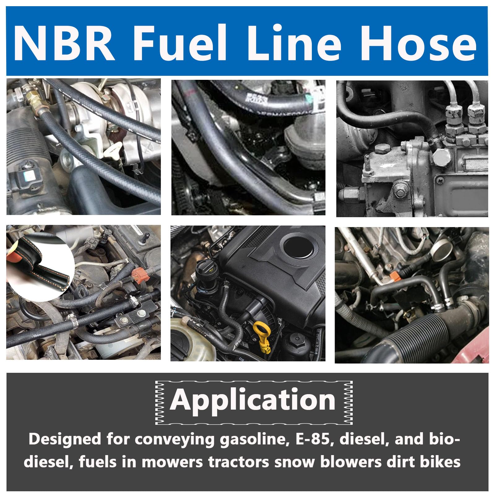 Tnisesm fuel hose installed on a lawn mower showing leak-free repair advantage