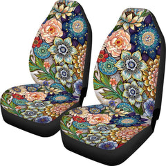 TOADDMOS front view packaging showing two boho floral seat covers and benefits