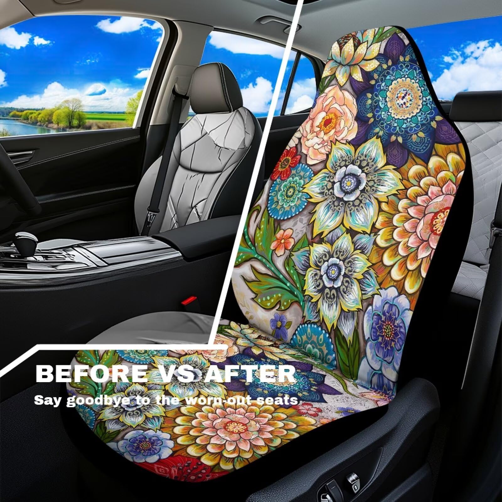 TOADDMOS installed on driver seat demonstrating snug fit and stylish protection