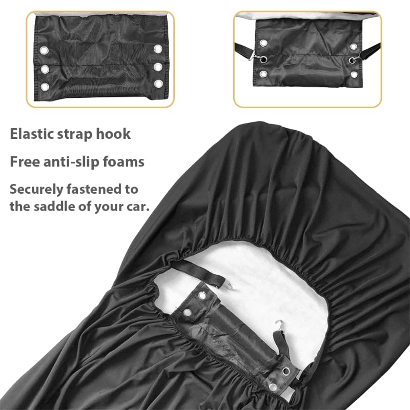 TOADDMOS seat cover beside ruler showing size scale and easy universal fit benefit
