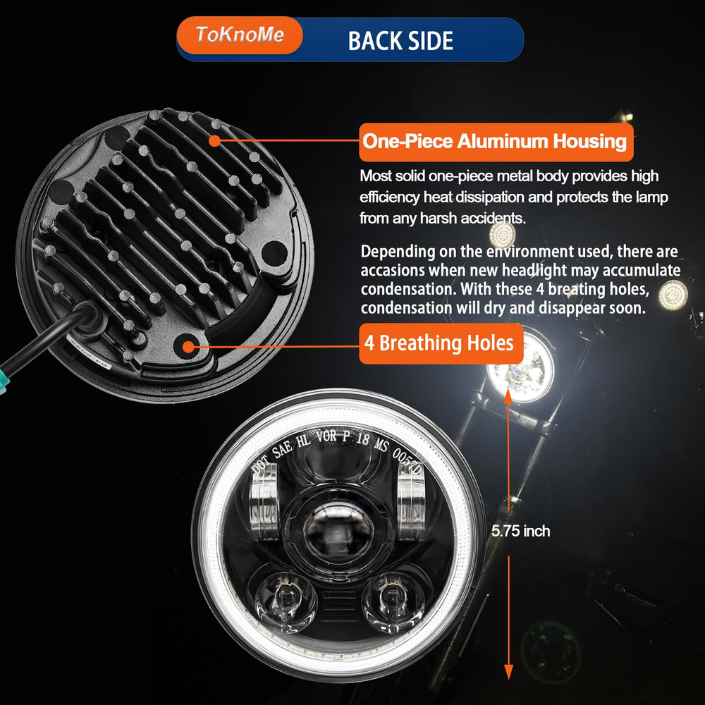 ToKnoMe headlight beside ruler showing 5.75 inch scale for correct fitment benefit