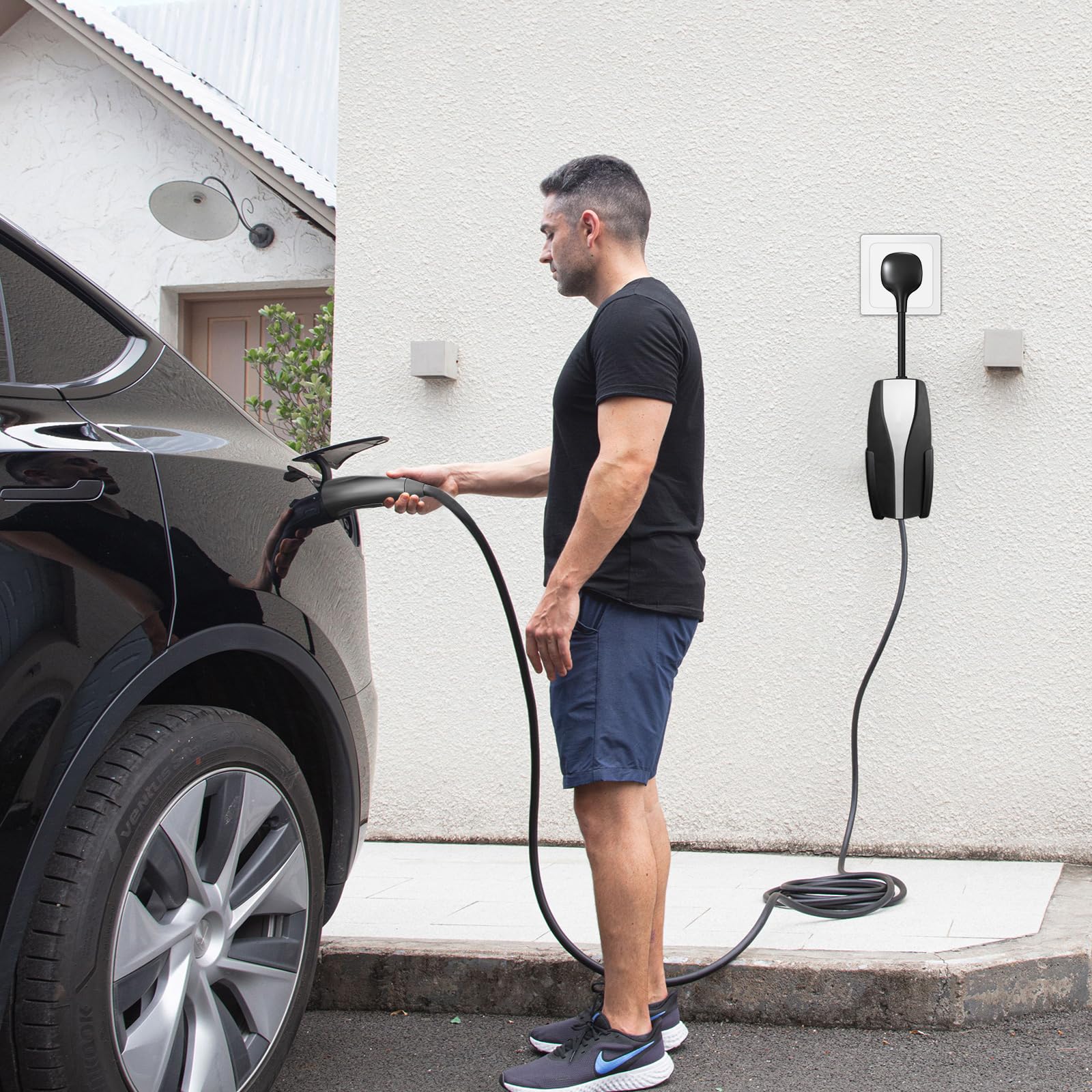TOKREAL plugged into RV park NEMA 14-50 outlet offering convenient on-the-road charging