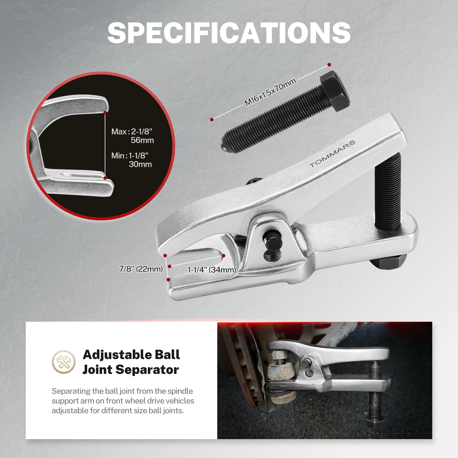 TOMMARS conical pitman arm puller angled view illustrating centered pulling action
