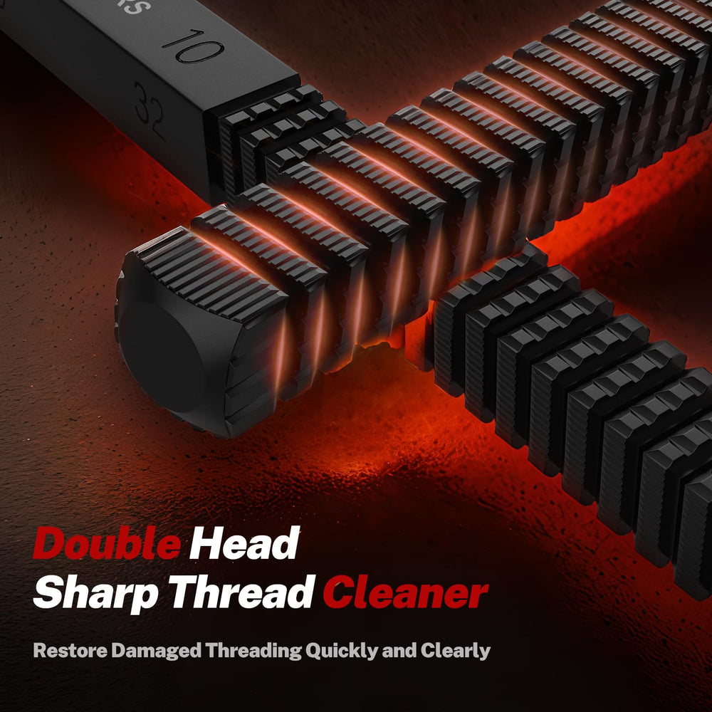 TOMMARS thread file being used on a bolt to clean and reshape damaged external threads for proper fit