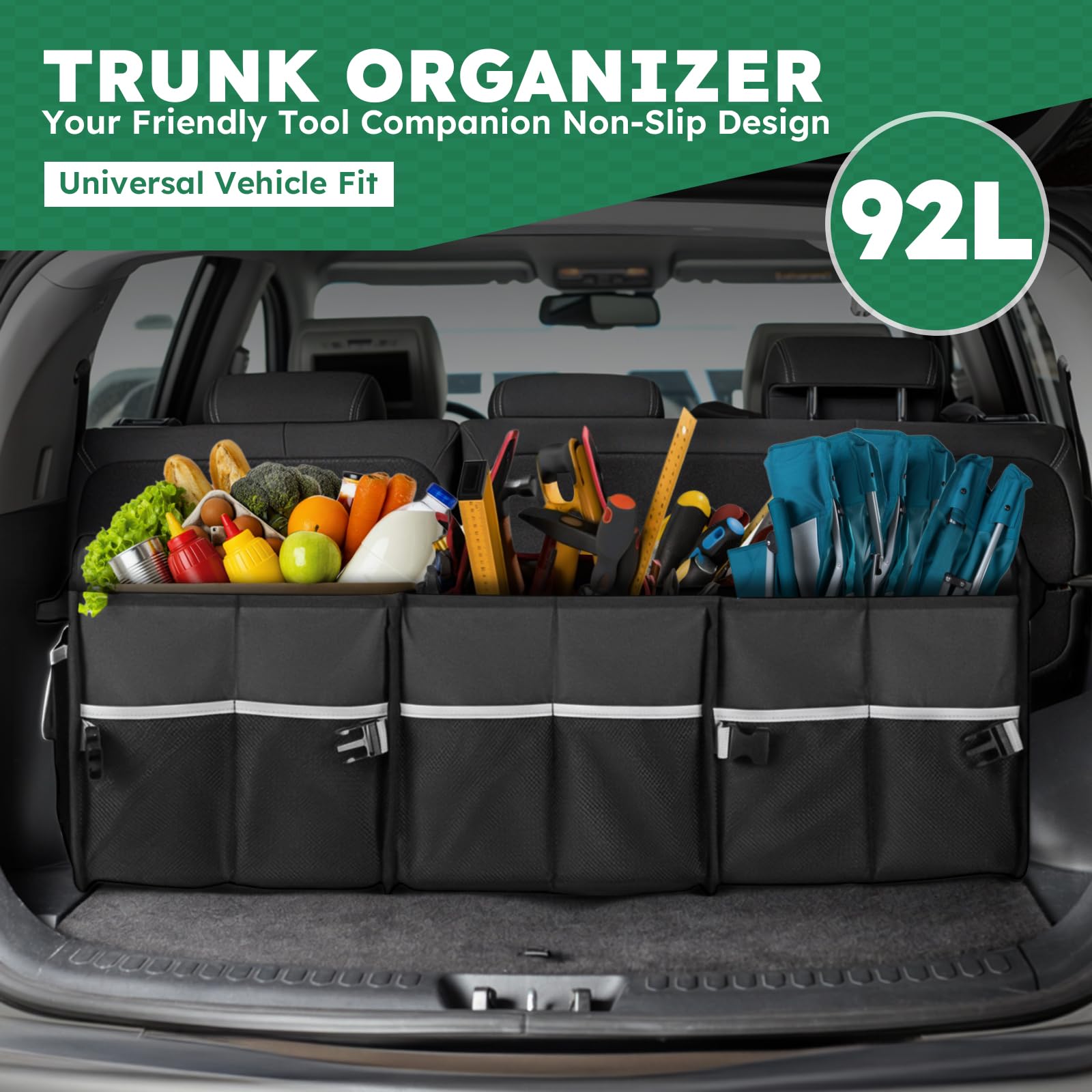 Tonmifr top-down view of three compartments organizing groceries