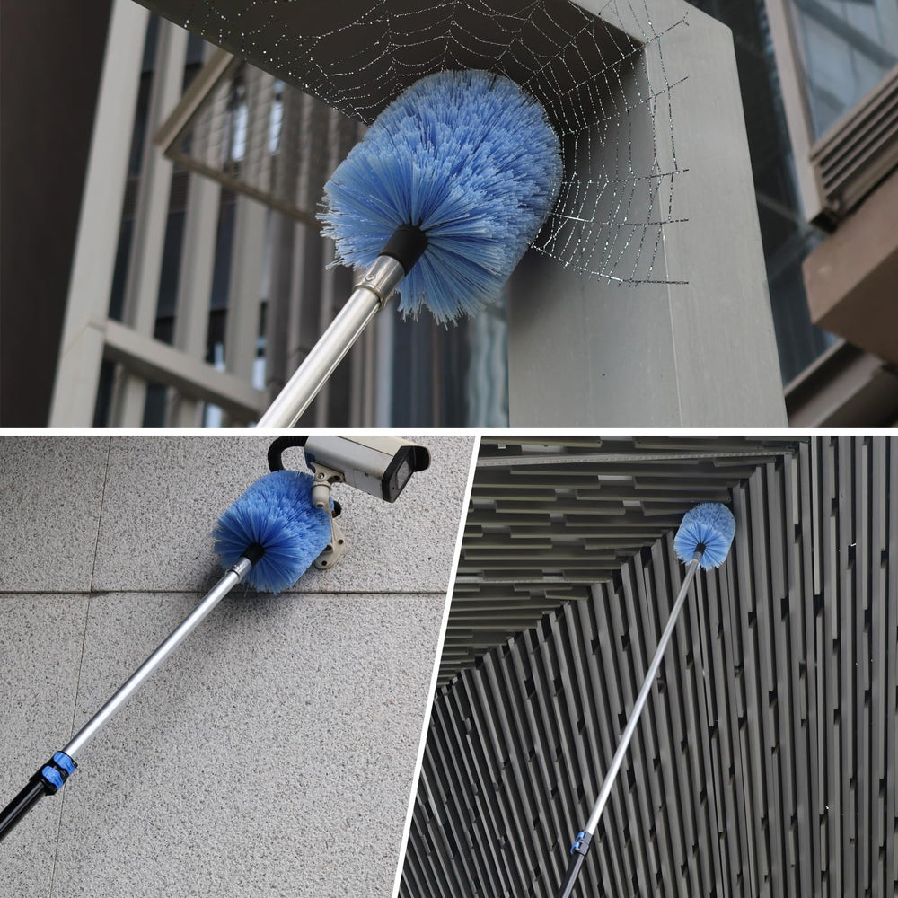 Tonmp duster cleaning outdoor eaves demonstrating fast cobweb removal