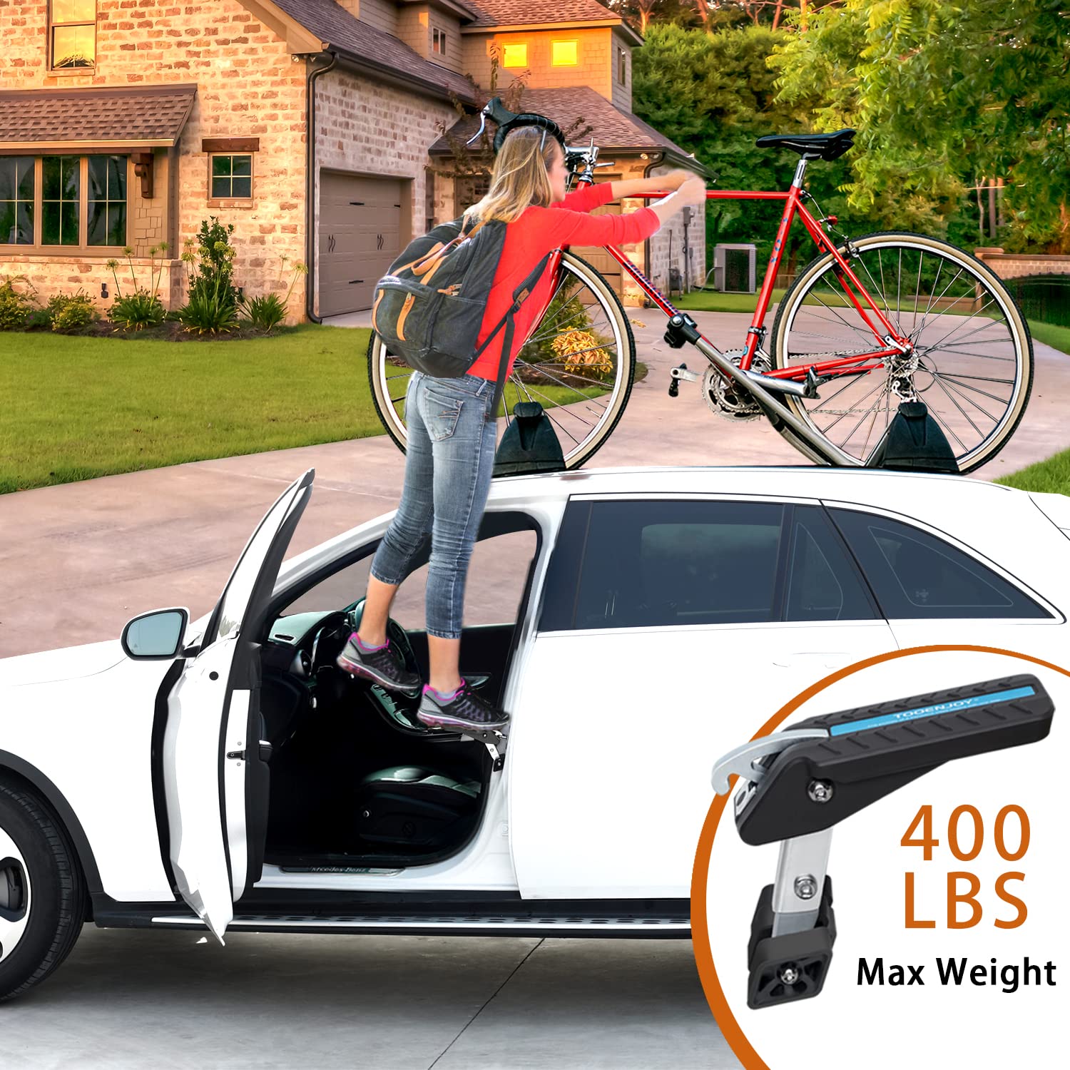TOOENJOY next to ruler showing compact scale and 400lbs capacity for heavy duty use