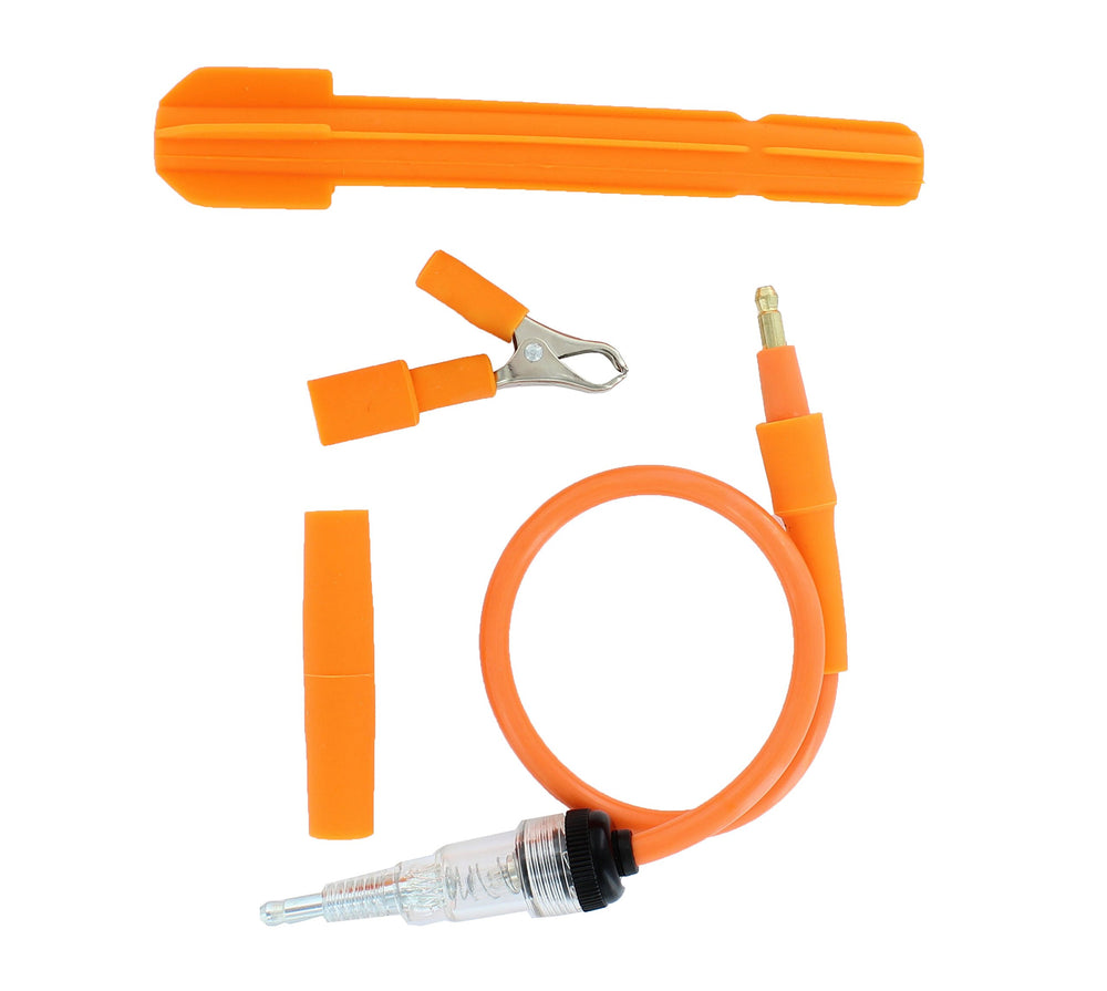 Tool Aid spark checker in use in an engine bay showing quick cylinder diagnosis and reduced troubleshooting time