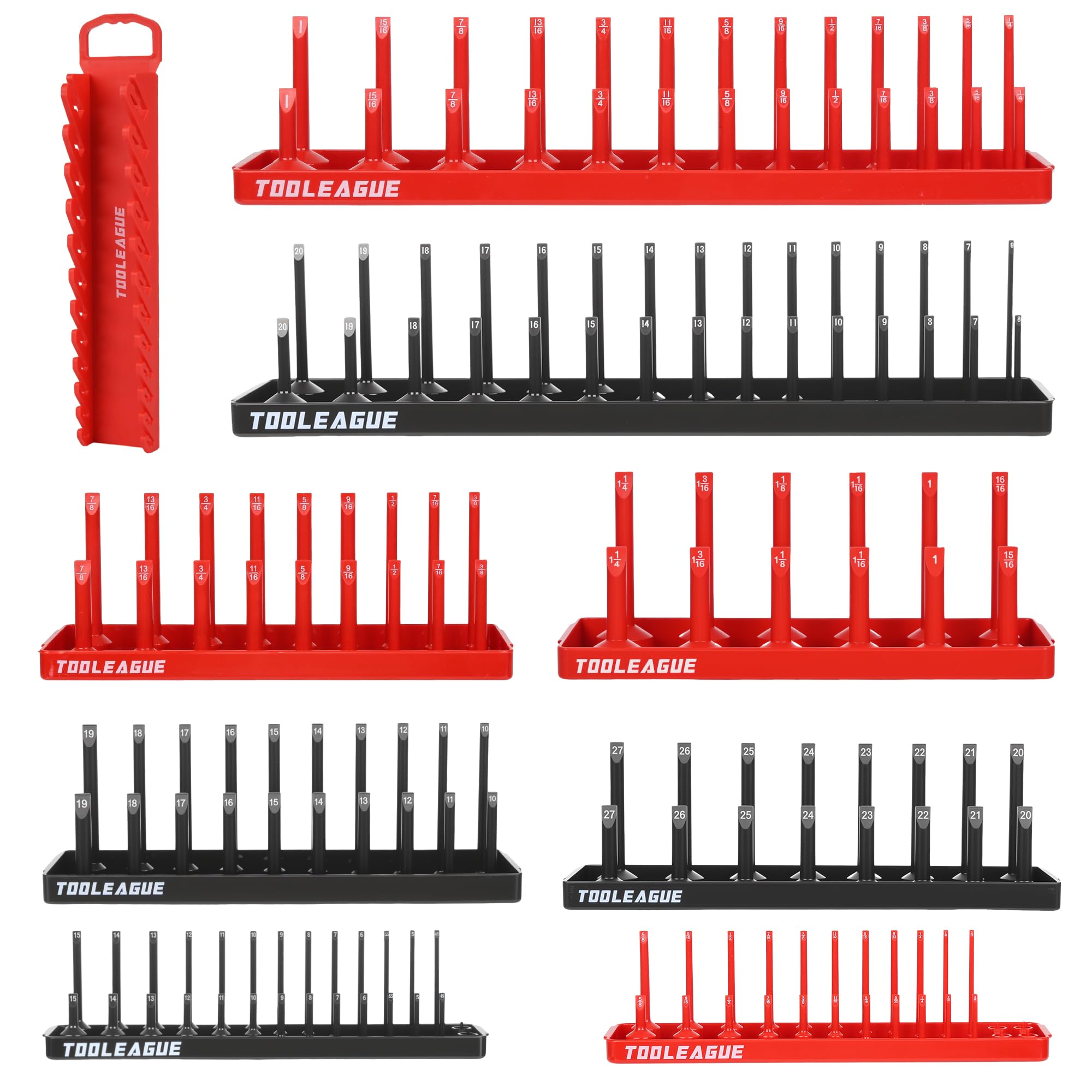 TOOLEAGUE front view showing tray set and magnetic wrench holder for tidy storage