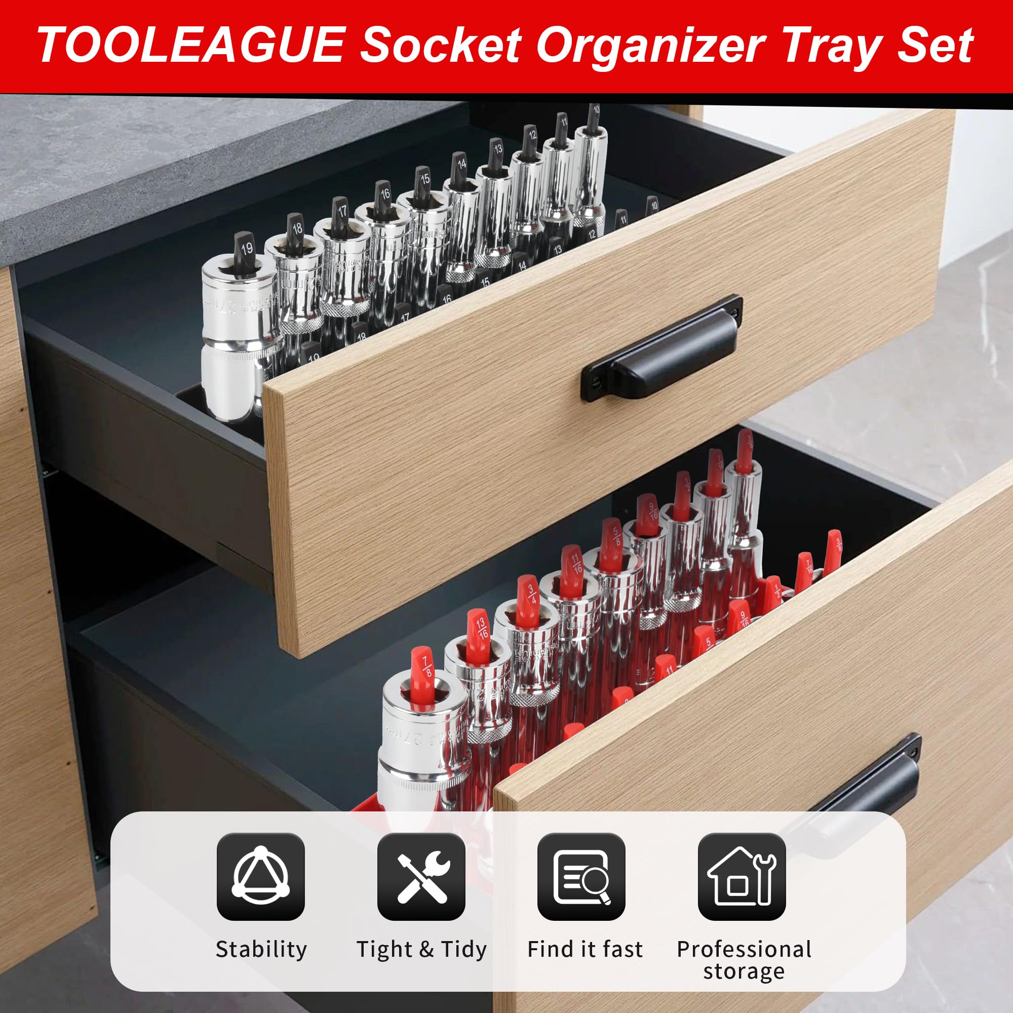 TOOLEAGUE organized workbench with trays and holder for efficient tool workflow