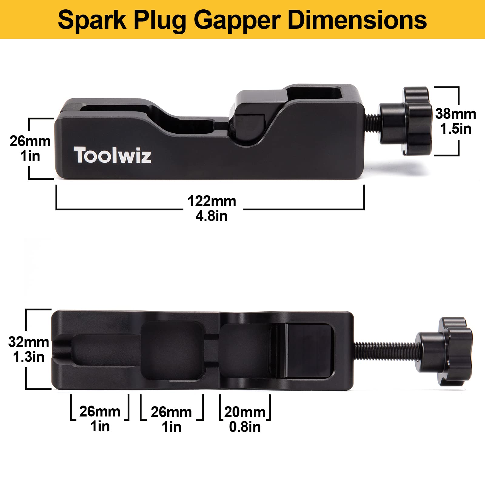 Toolwiz tool beside spark plug for size comparison and easy handling