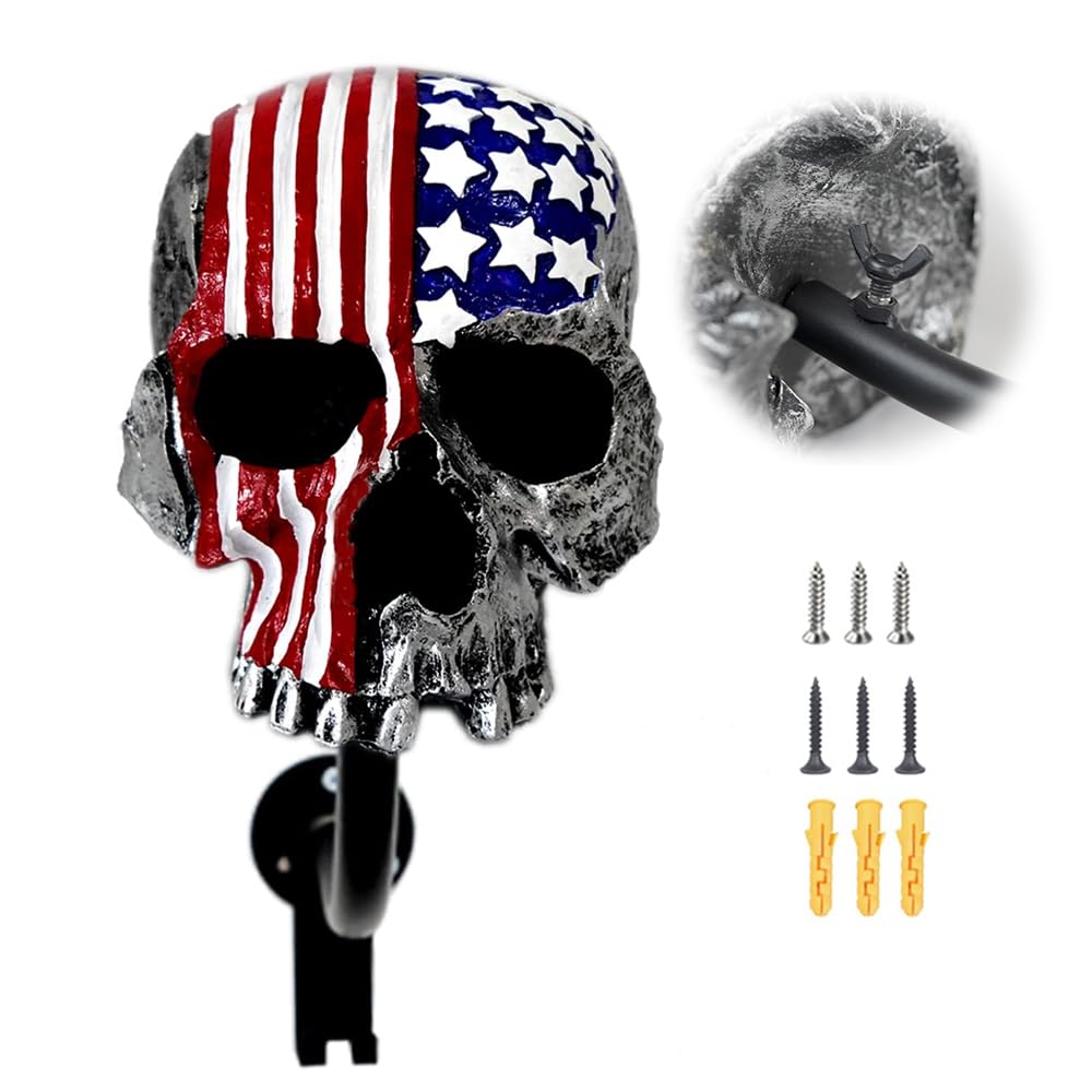 Tooyuart skull helmet holder front view showing helmet support and dramatic decor benefit