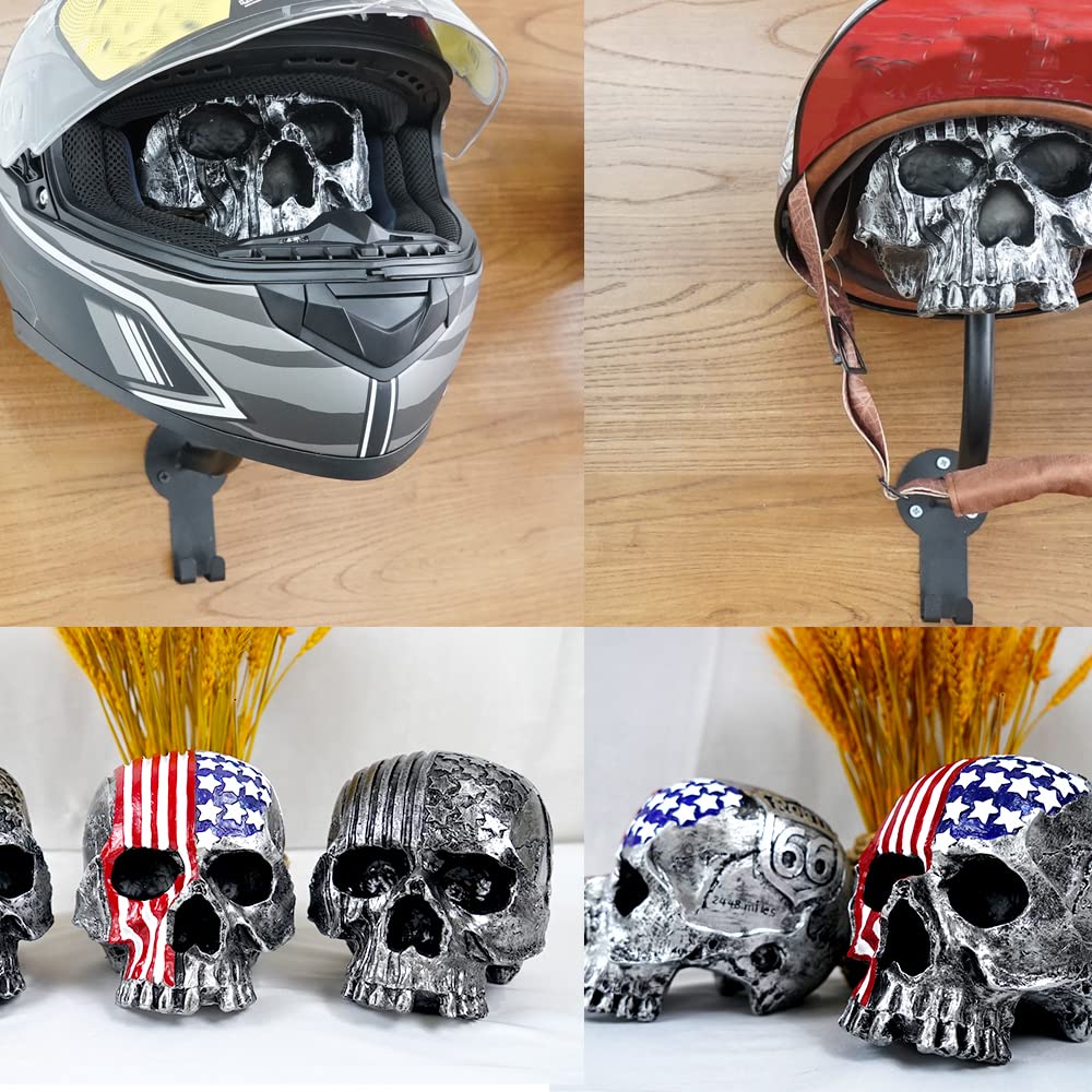 Tooyuart skull helmet holder next to helmet for size comparison showing fit for adult helmets