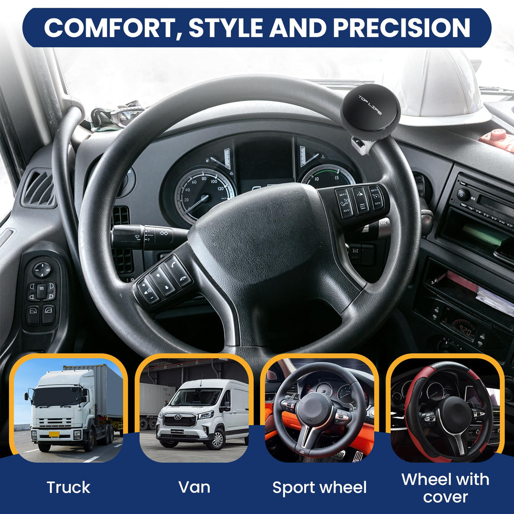 Top Life installed on a thick steering wheel demonstrating secure attachment