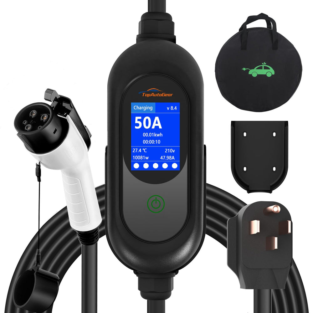 TopAutoGear front view of charger showing compact housing and portability benefit