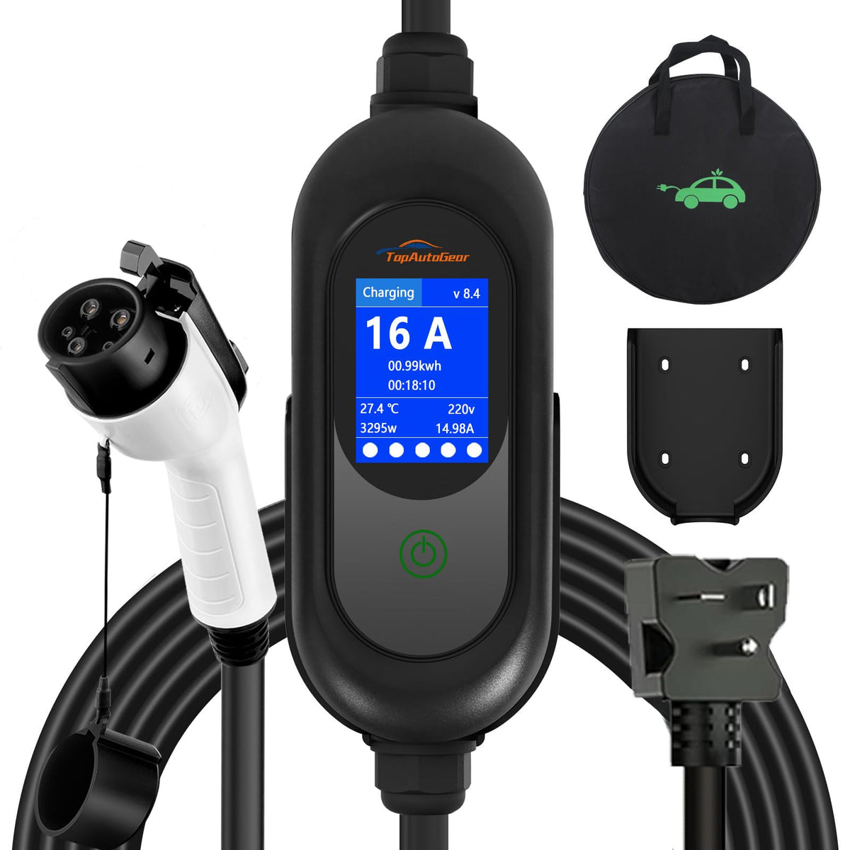 TopAutoGear front view of charger showing compact form and user-friendly design