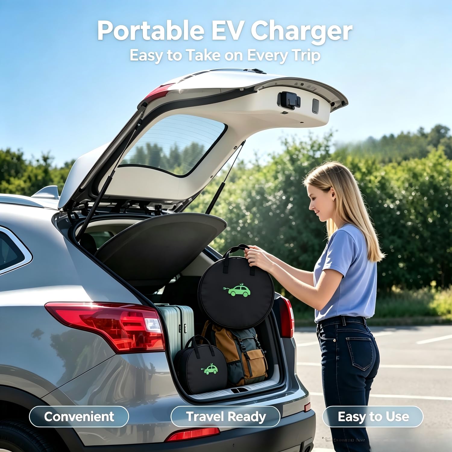 TopAutoGear charger beside a car showing scale and portability advantage