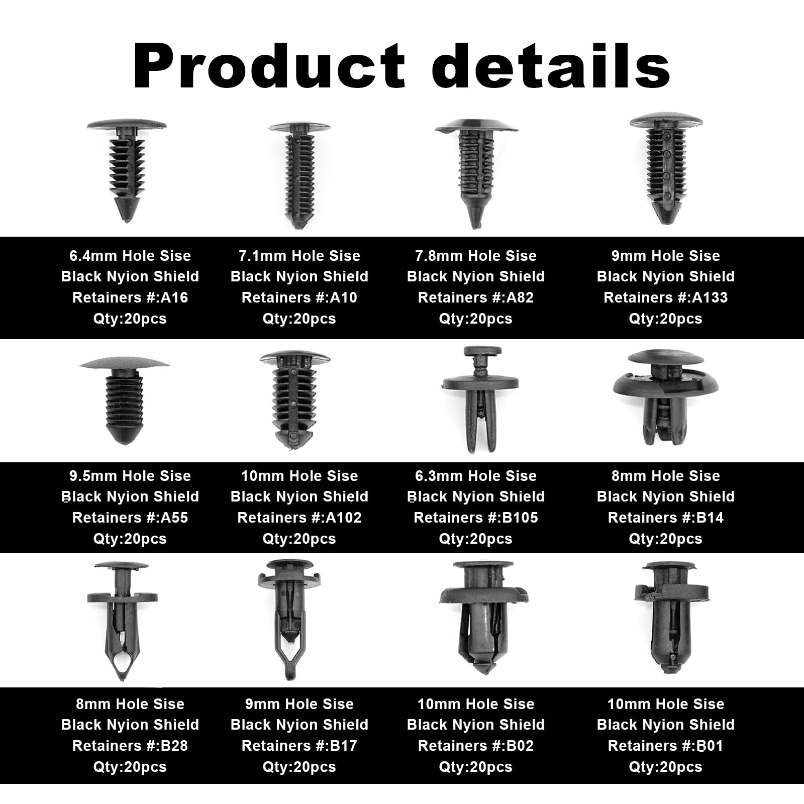 TOPCNOEM lined up clips by size for easy comparison and accurate selection