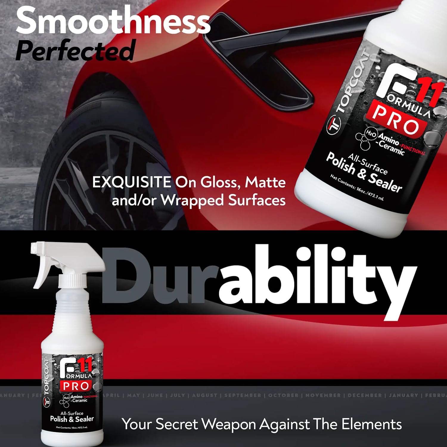 TopCoat F11PRO water beading on vehicle surface showing hydrophobic protection