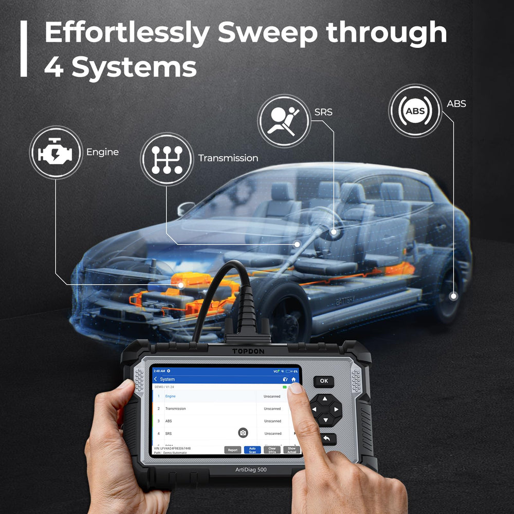 TOPDON AD500 touchscreen menu showing reset options and intuitive interface