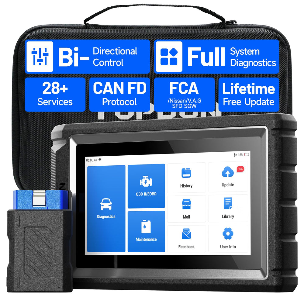 TOPDON AD800BT front view showing durable design and intuitive buttons for reliable diagnostics