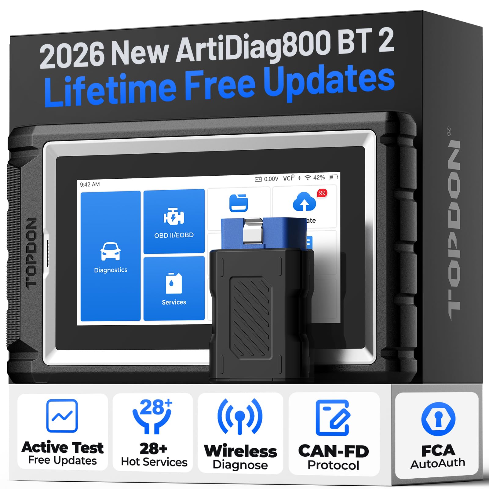 TOPDON AD800BT 2 front view showing screen and controls for fast diagnostics