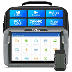TOPDON AD900 Lite front display showing large 8-inch touchscreen and icons for fast diagnostics